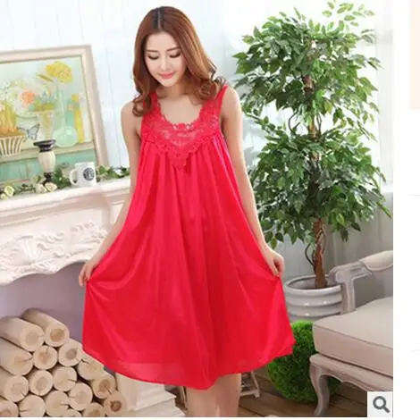 rose red Женская шелковая ночная сорочка, платье для сна, Летняя Повседневная Ночная рубашка, женская ночная рубашка, домашняя одежда, ночные рубашки E0042 - Цвет: rose red