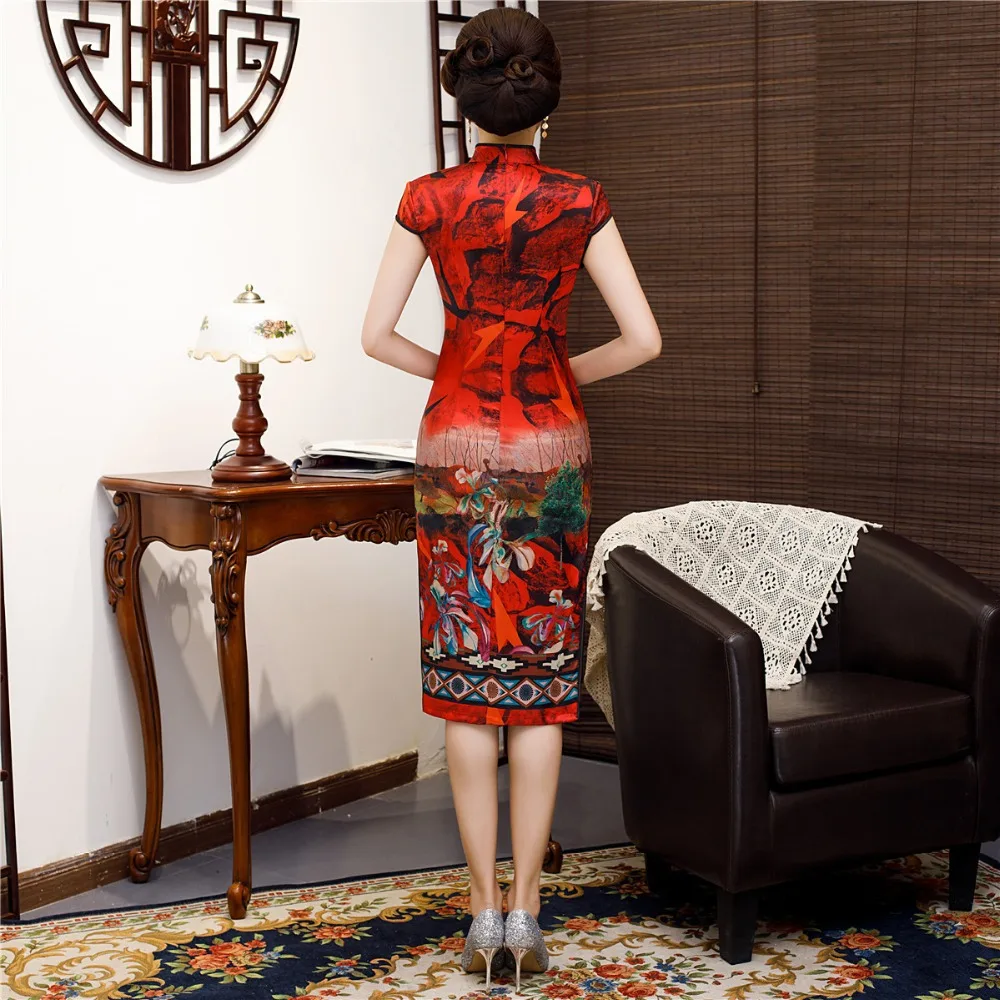 Шанхай история китайский стиль Платье До Колена Cheongsam цветочный Qipao восточное платье с коротким рукавом Вечерние платья для женщин