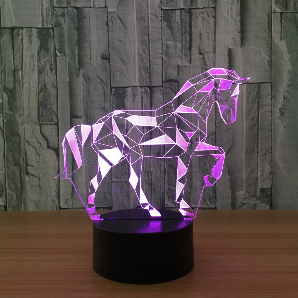 Светодиодная лампа в виде коня 7 цветов 3D ночник для детей сенсорный USB настольная