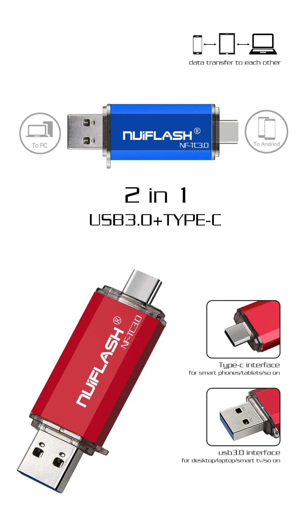 Nuiflash USB флеш-накопитель Usb 3,0 флеш-накопитель 128 Гб Тип C Micro Usb флешка 16 ГБ 32 ГБ 64 ГБ Флешка для устройства type-C