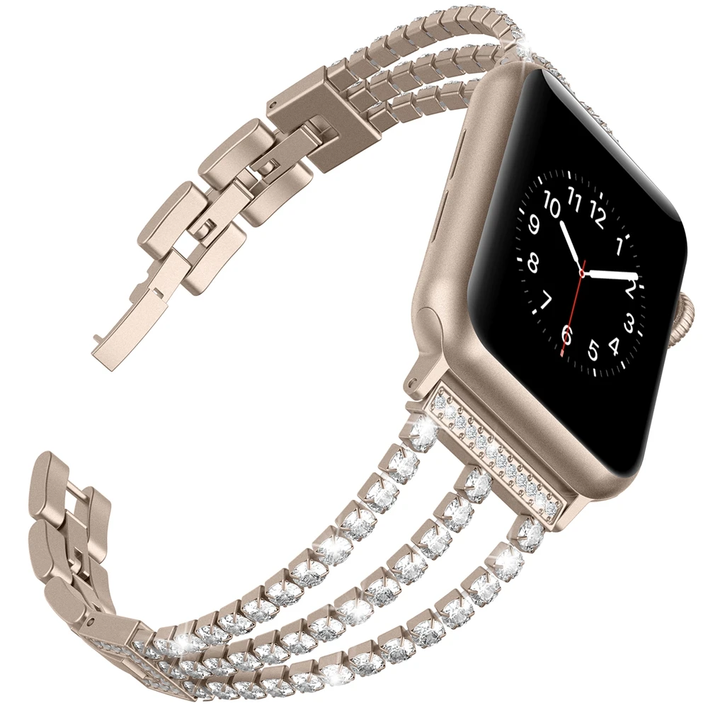 Бриллиантовый ремешок для Apple Watch, ремешок 40 мм, 44 мм, ювелирный браслет из нержавеющей стали для женщин, для iWatch, серия 5, 4, 3, 2, 1, 38 мм, 42 мм