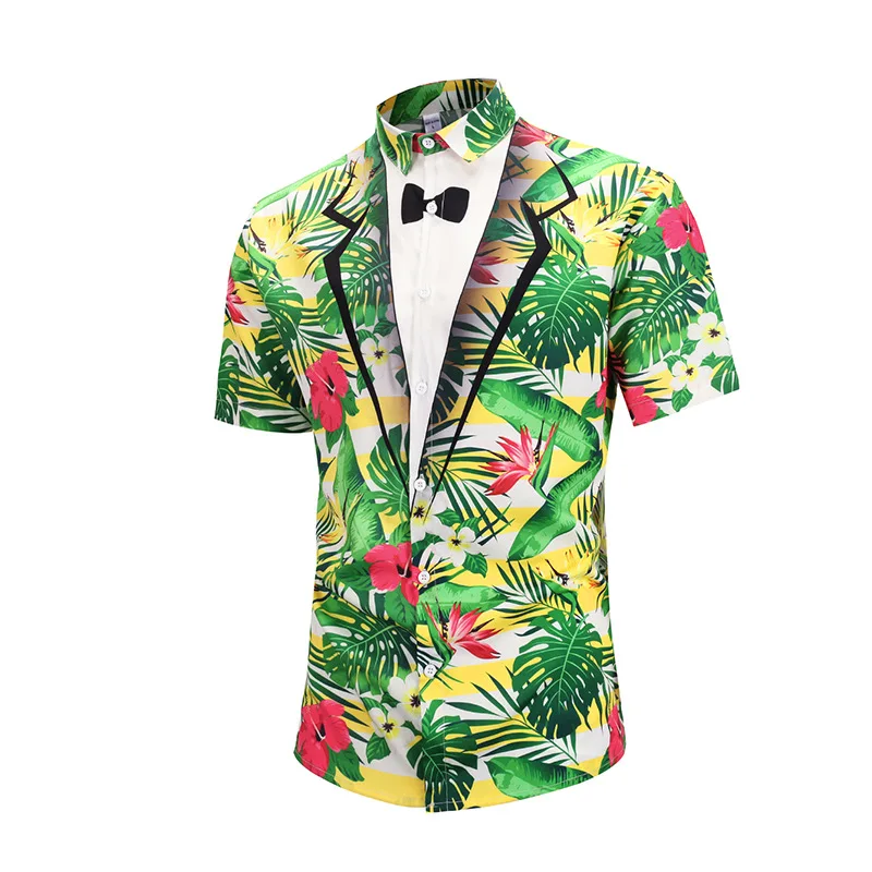 Мужская рубашка из двух частей с цветочным принтом брендовая гавайская коротким
