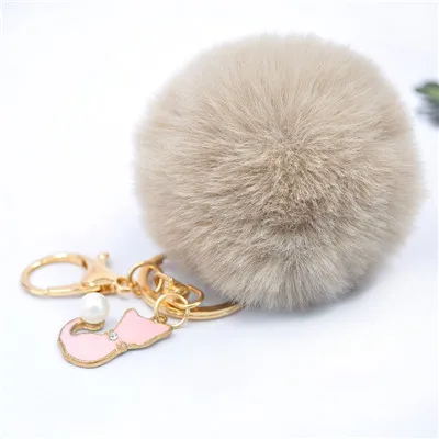 Pom Faux Rabbit меховой брелок милый жемчуг розовый Кот брелок для женщин пушистый помпон брелок, украшение сумки для девочек Подвески Llaveros - Цвет: Light Brown