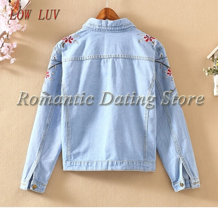 Женское джинсовое пальто с длинным рукавом повседневное тонкое вышивкой верхняя