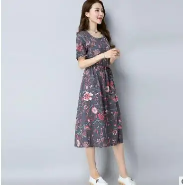 Новое льняное платье для беременных с цветочным принтом на талии весна лето 2017