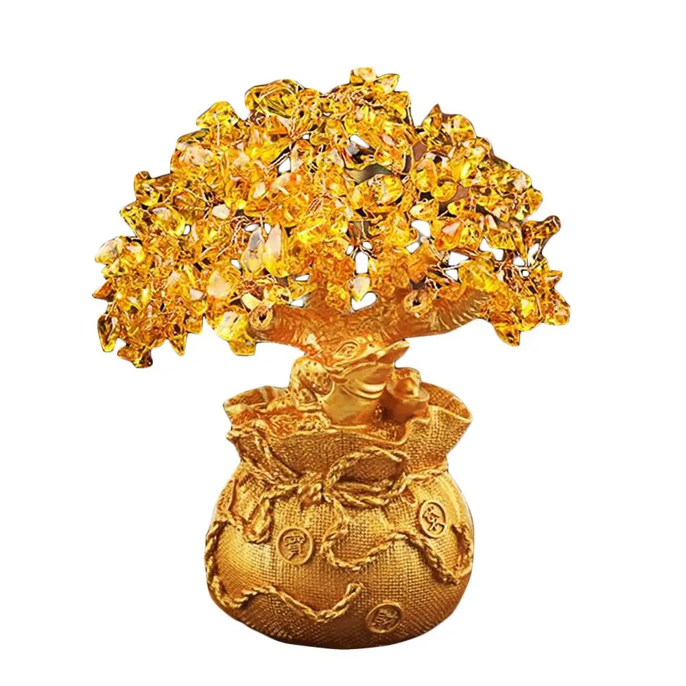 Feng Shui Natural Yellow Quartz Crystal Money Tree Decoration for Wealth and Luck | Figurines &amp Miniatures