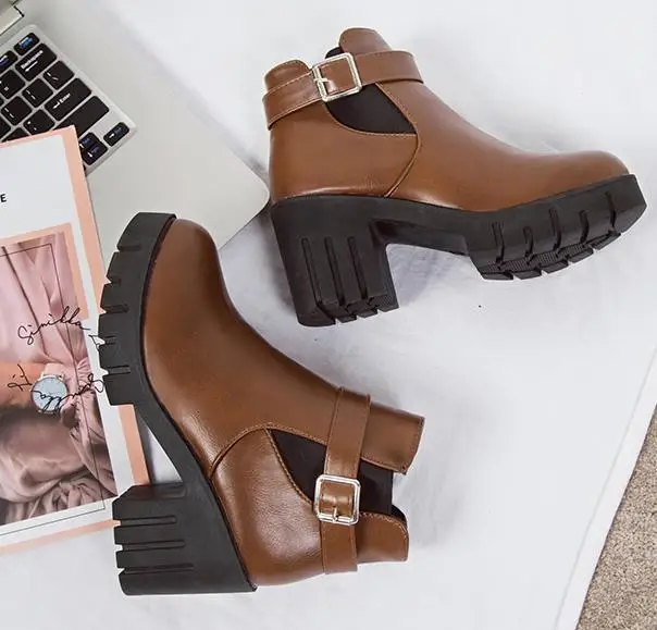 Женские ботильоны на платформе и высоком каблуке с круглым носком Размеры 35-40 |