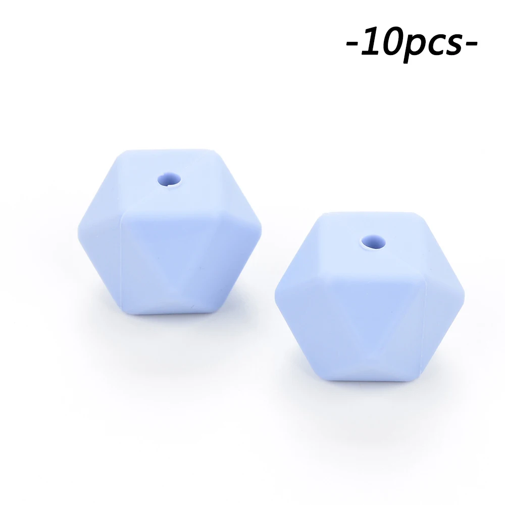 serenity LOFCA 10 шт./лот шестигранные бусины 17 мм геометрические силиконовые бусины BPA бесплатно детские жевательные прорезыватели зубопрорезыватель соска зажим - Цвет: serenity