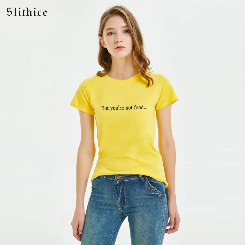 

Slithice, Забавные футболки с надписью «But you is not food», Женский Топ с коротким рукавом, милая женская футболка Ulzzang с принтом букв, футболки Tumblr