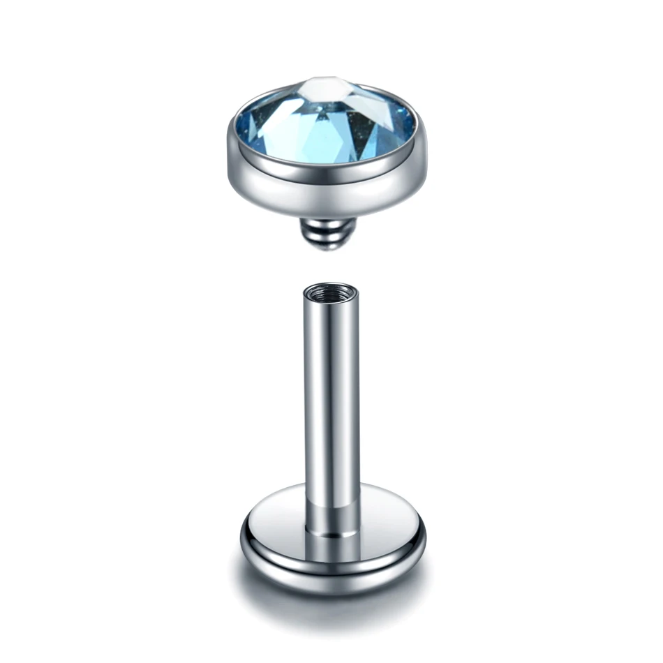 T7317 Aqua 1 шт. титановые внутренняя нить Labret пирсинг CZ драгоценный камень Orelha хрящ Tragus Earing серьги для губ пирсинг Oreja Helix Украшения для тела - Окраска металла: T7317 Aqua