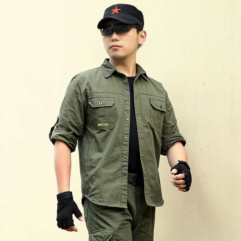 Мужская походная рубашка с длинным рукавом для военной тактической тренировки |