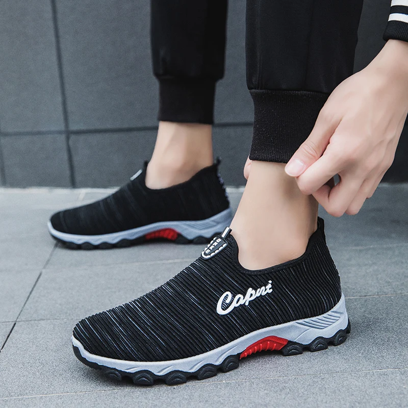 Onke кроссовки Flyknit для мужчин без шнуровки беговые бега Синяя легкая ходьба