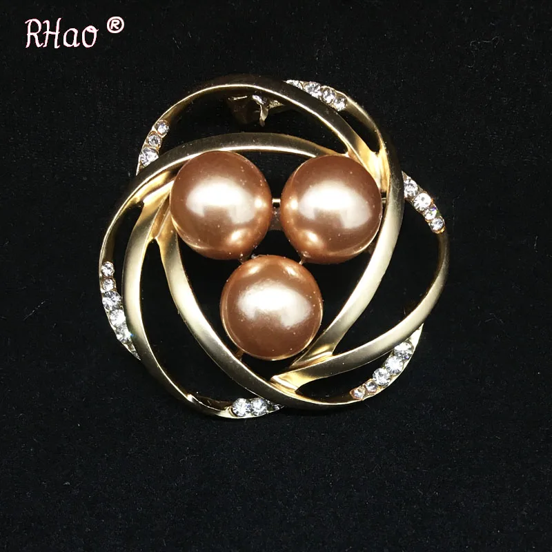 RHao Gold 3 pearls Winding brooches Corsage For Women Men suit coat jewelry accessories Kids Dress scarf clips hijab pins gifts | Украшения