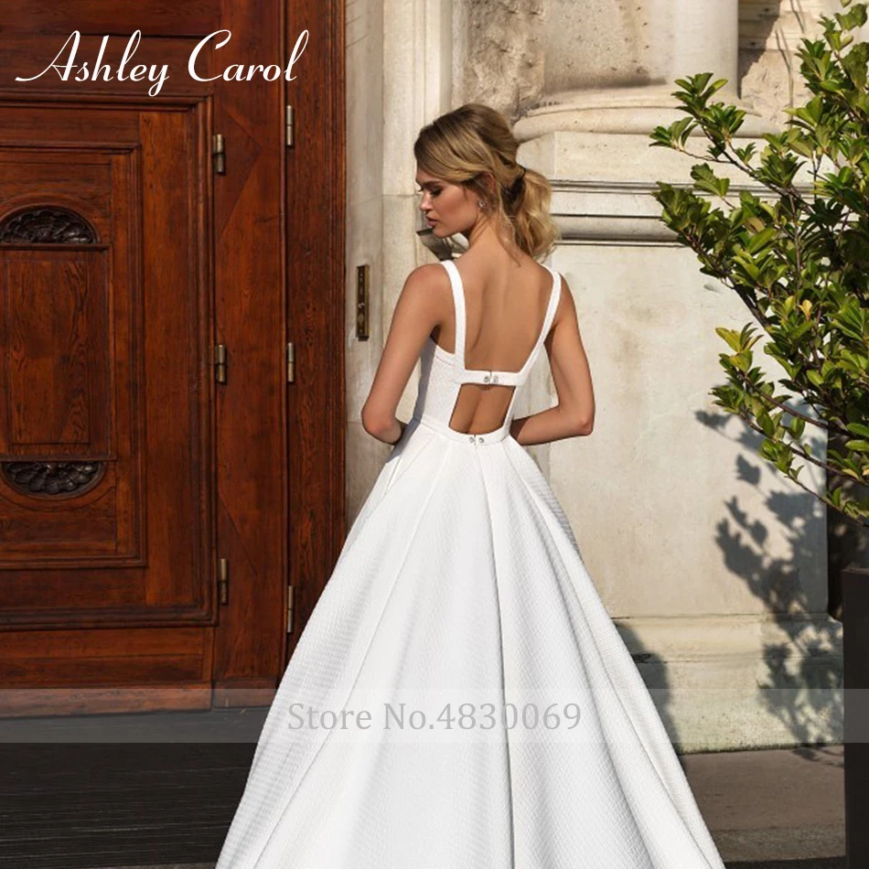 Ashley Carol Graceful Scoop Satin Sexy Backless Wedding Dress Vintage Court Train Simple Wedding Gowns Vestido De Novia