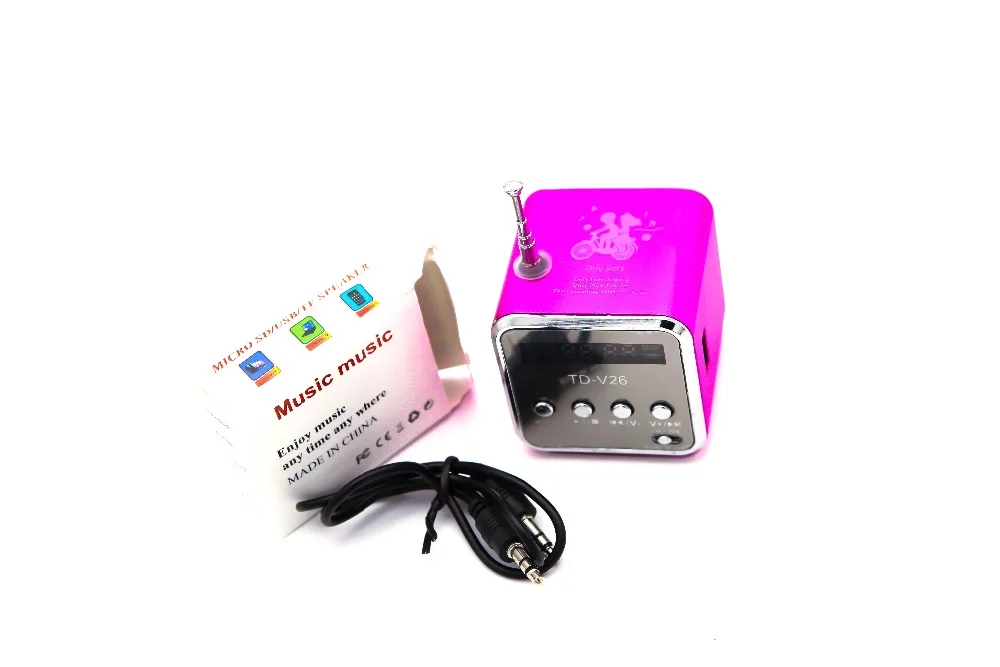 MOONBIFFY TD-V26 Aluminum Mini Portable FM Radio with Speaker LED Digital Support SD/TF Card U Disk for PC/MP3/4/Mobile/Tablets - Цвет: Rose Red