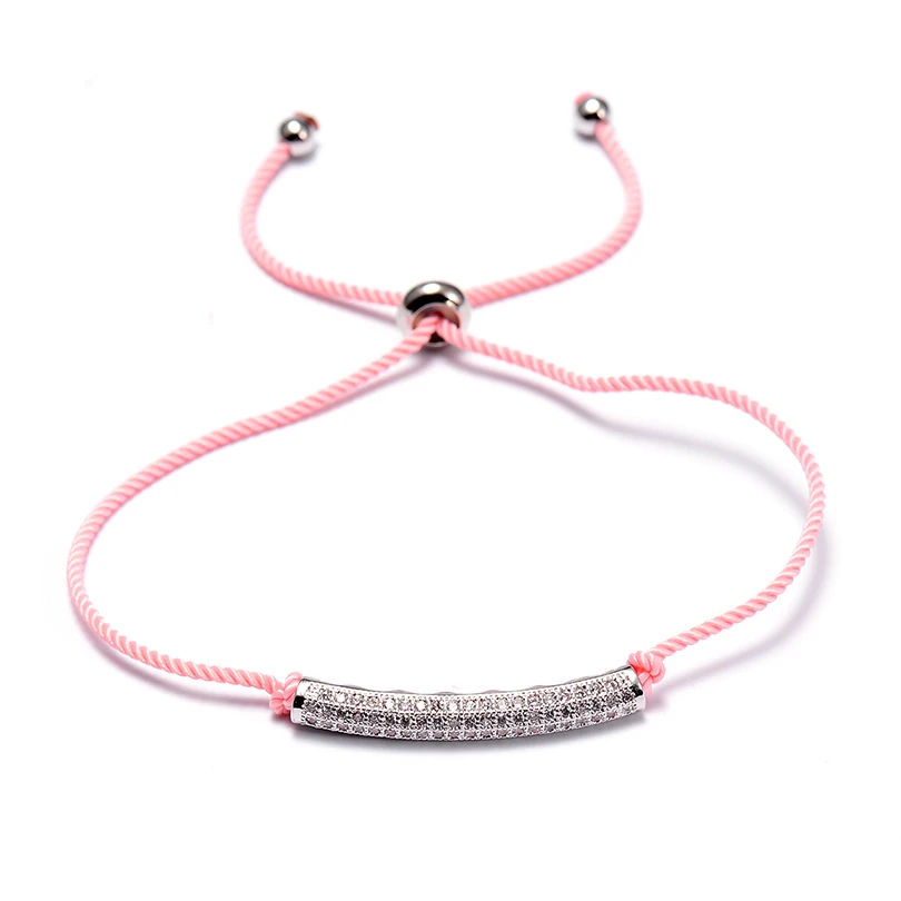 VEKNO Shiny CZ Rhinestone Silver Tube Couple Bracelet for Women Men Adjustable Handmade String Bracelets Lucky Jewelry Gift | Украшения и