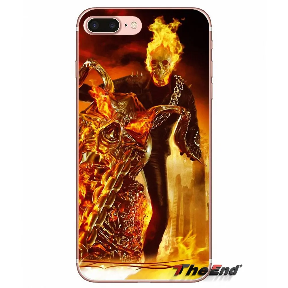 Мягкие чехлы для iPhone X 4 4S 5 5S 5C SE 6 6S 7 8 Plus Samsung Galaxy J1 J3 J5 J7 A3 A5 2016 2017 fire car Ghost Rider Head