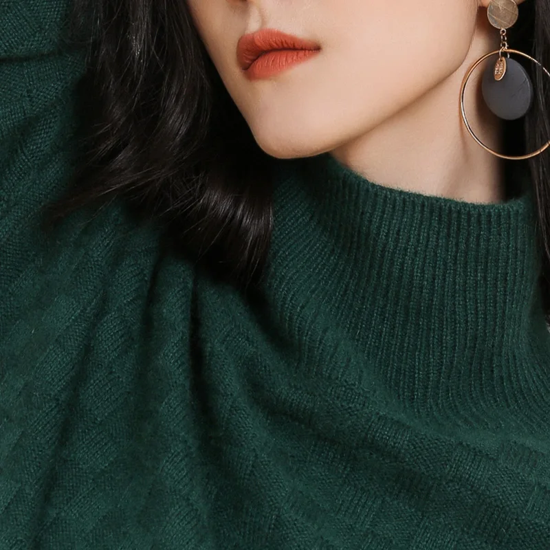 DILLY Модный женский жаккардовый свитер с воротником под горло и узором со стразами