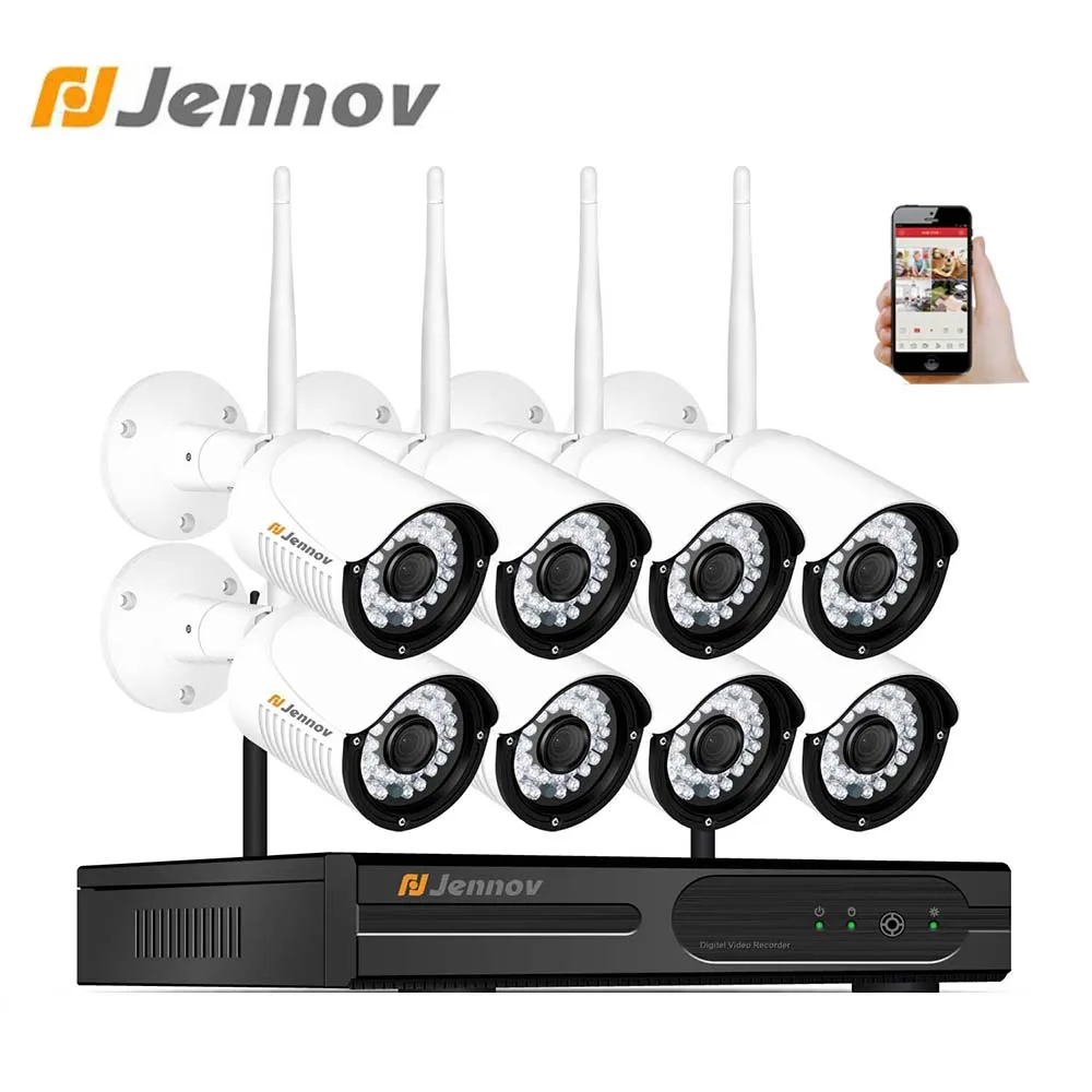 Jennov, беспроводная система безопасности, 8CH, 2MP, 1080 P, комплект видеонаблюдения, Домашняя безопасность, CCTV, HD, уличная IP 66 камера, NVR P2P