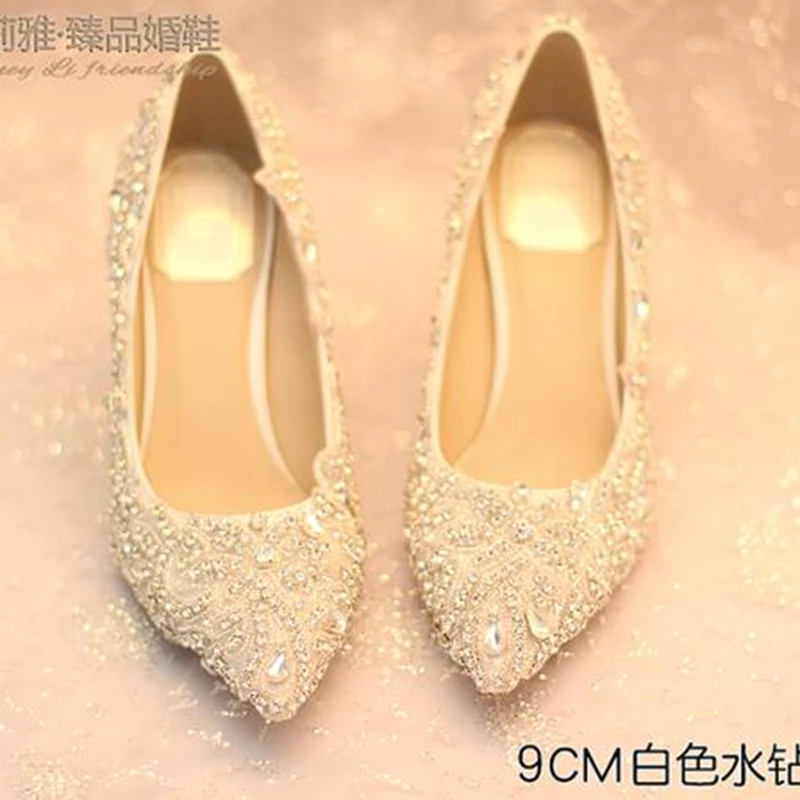 Women's Elegant Closed Toe High Heel Stiletto Sandals White Crystal Wedding Shoes For Bride 7cm 9cm | Обувь