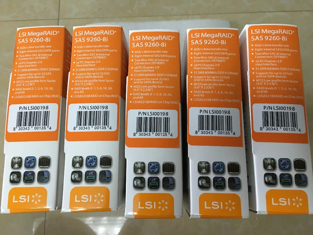 RaidStorage Avago LSI MegaRAID SAS 9260-8i LSI00198 8 портов 512 Мб кэш-памяти SFF8087 6 ГБ RAID0.1.5.6 PCI-E 2 0 X8 карта