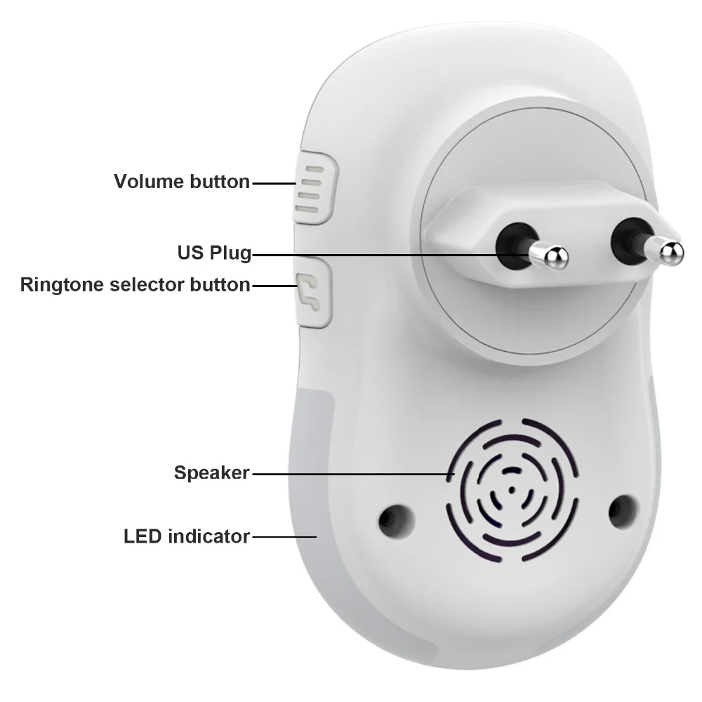 Горячая водонепроницаемый беспроводной дверной звонок Черный/Белый Пульт
