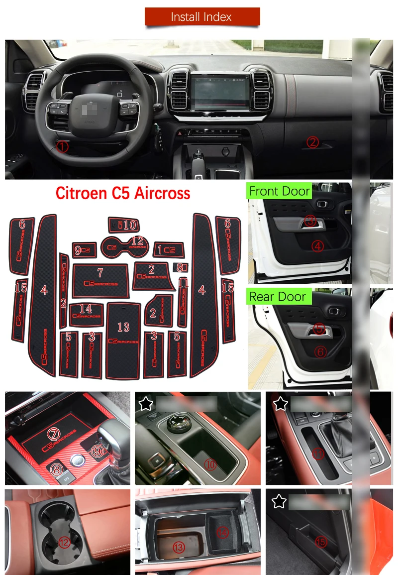 Анти скольжения ворота Слот коврик резиновая подставка под кружку для Citroen C5 Aircross