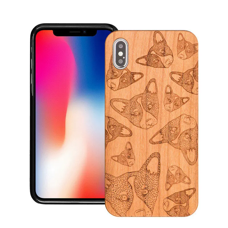 Ear dog Роскошный чехол из вишневого дерева для iPhone 5 5SE XS MAX XR 6 6S Plus с животным узором, жесткая Силиконовая задняя крышка на 5s 7 8 Plus Shell - Цвет: Ear dog