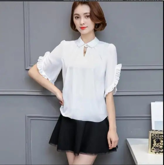 Шифоновая Блузка с коротким рукавом весна лето 2018 новинка большие размеры