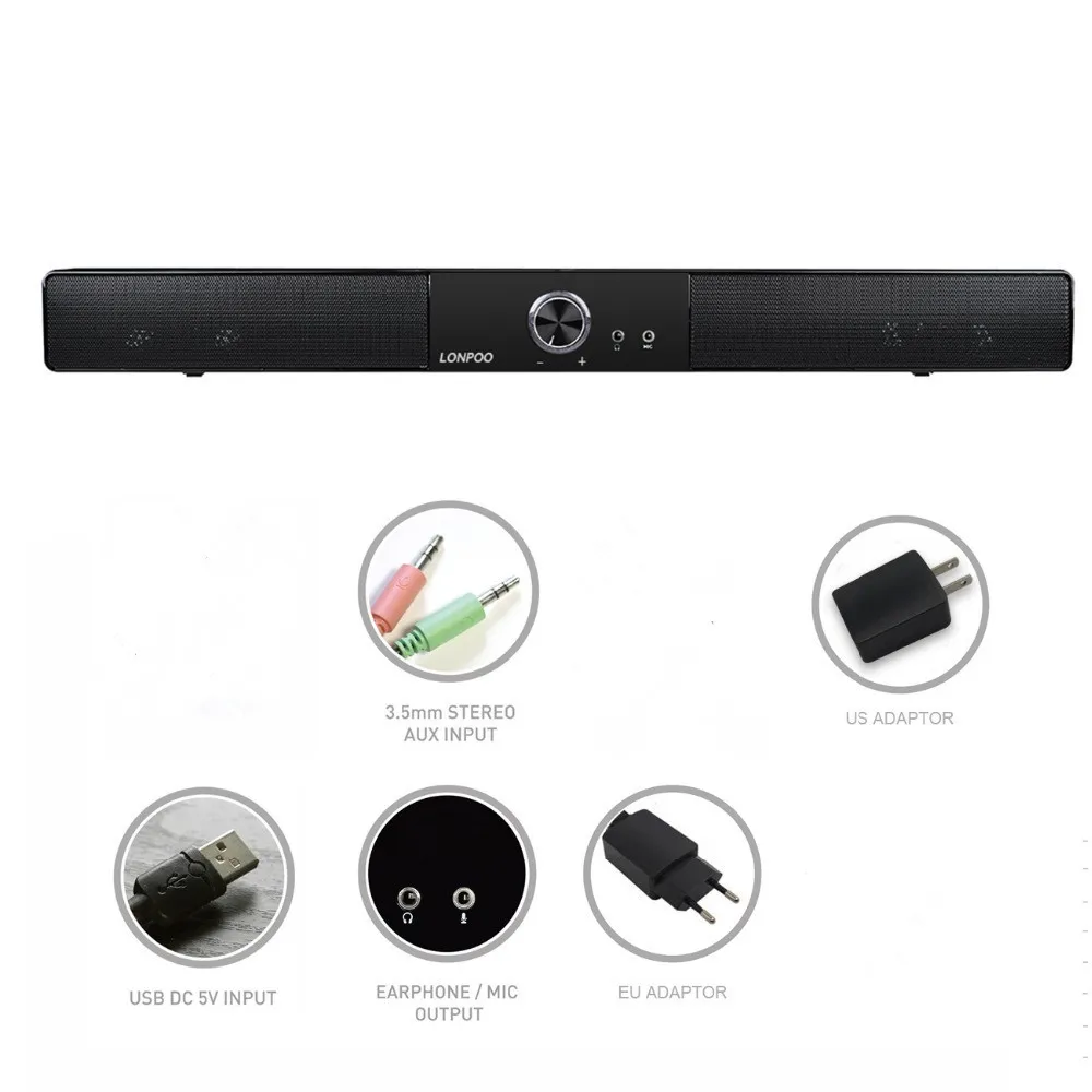 LONPOO новейший Bluetooth динамик Портативный Саундбар звуковая панель HIFI для