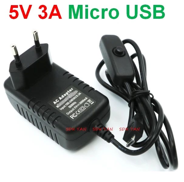 Штепсельная Вилка EU 5 V 3A Raspberry Pi 3 Кнопка питания адаптер питания Micro USB порт для Raspberry Pi 3 Model B 5 v 3a зарядное устройство