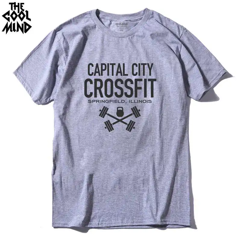 CR0117A-GREY COOLMIND CR0121A Хлопковая мужская футболка с принтом «no pain no gain», повседневная мужская футболка с круглым вырезом, футболка с коротким рукавом - Цвет: CR0117A-GREY
