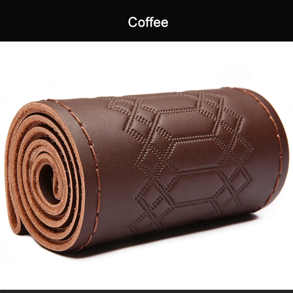 coffee Кожаные чехлы ручной работы на руль, модные тисненые 38 см универсальные чехлы из натуральной коровьей кожи для автомобиля, Нескользящие износостойкие - Название цвета: coffee