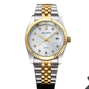 WLISTH Роскошные брендовые золотые часы для женщин и мужчин, влюбленные, полностью из нержавеющей стали, Кварцевые водонепроницаемые мужские аналоговые автоматические часы с датой clcok