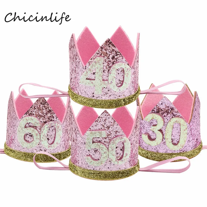 Chicinlife 30 40 50 60 повязка на голову с короной на день рождения для женщин 30th 40th 50th День рождения украшение для взрослых день рождения Юбилей шляпа