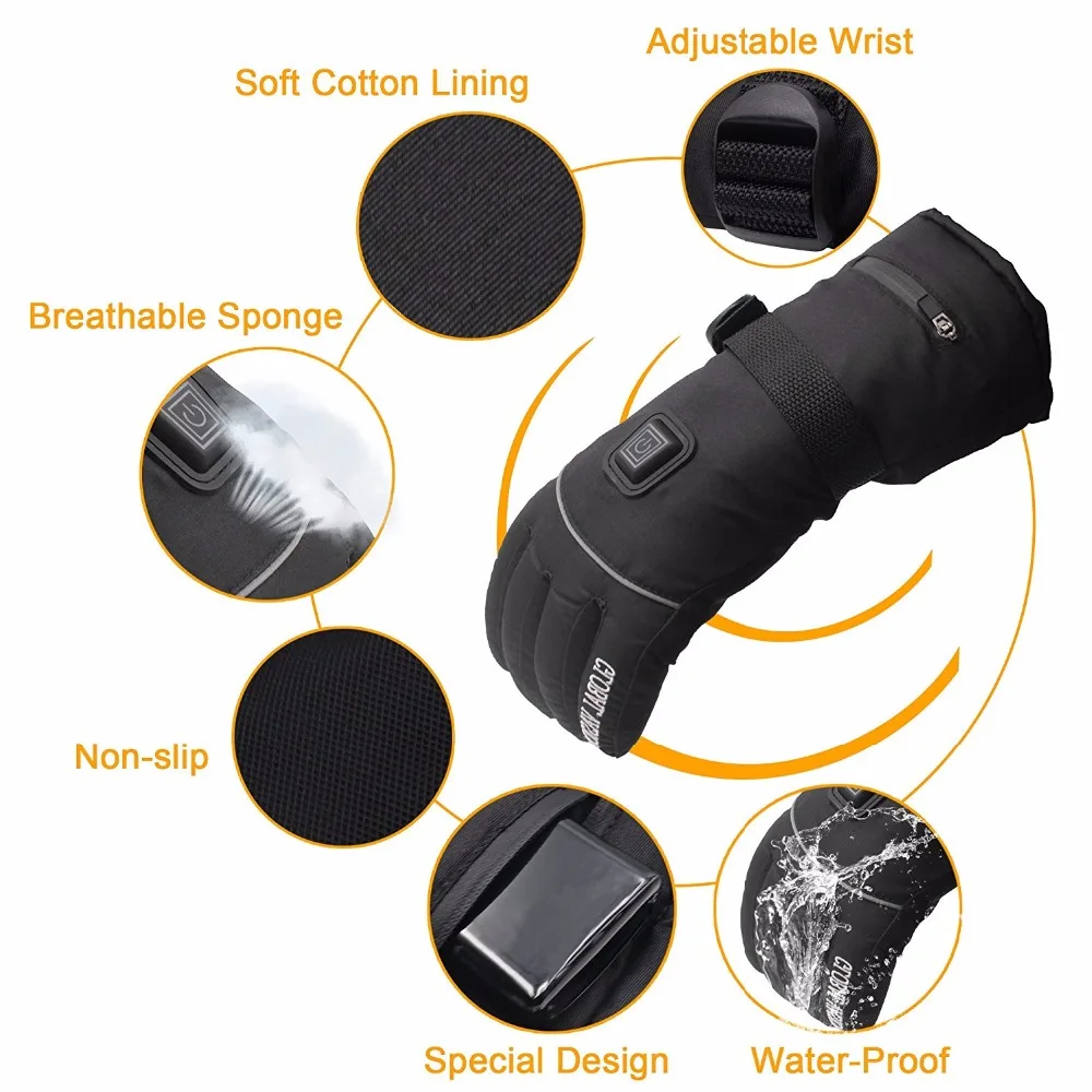 7 4 V теплые зимние водонепроницаемые перчатки с электрическим подогревом 2200mAh