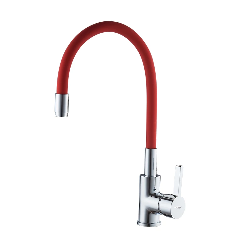 L4898-1 LEDEME Смеситель для кухни с силиконовым изливом латунь L4898 - Цвет: L4898-1