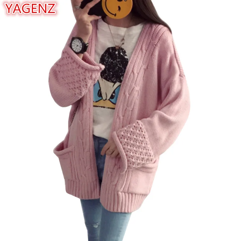 YAGENZ Fashion Women Clothing Autumn Winter Coat Knitted Sweater Ladies Cardigans Tops Pocket Wide Sleeve Streetwear 550 |