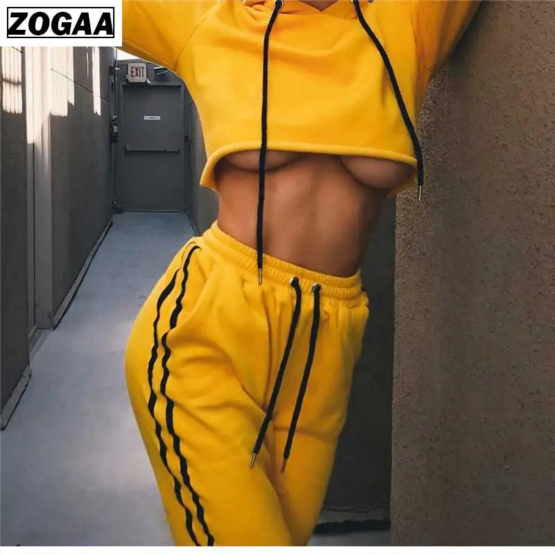 Женский спортивный костюм ZOGAA сексуальный комплект из двух предметов топ и штаны