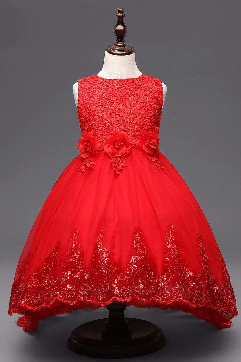 

girls party dresses 2017 sleeveless flower lace tail princess girl dress children kids wedding birthday