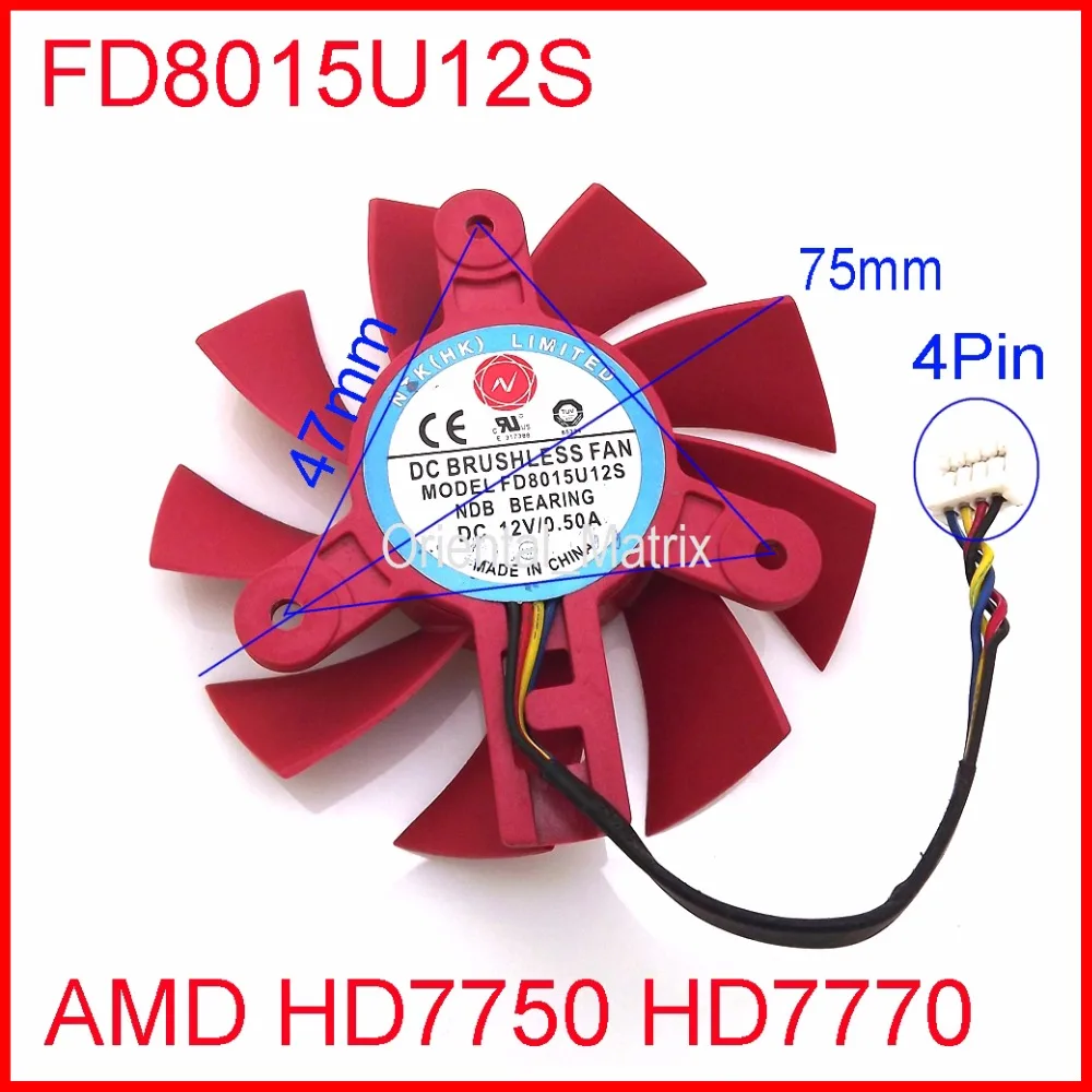 Бесплатная доставка NTK FD8015U12S DC12V 0.50A 4Pin 75 мм 47x47x47 для AMD HD7750 HD7770 охлаждающий