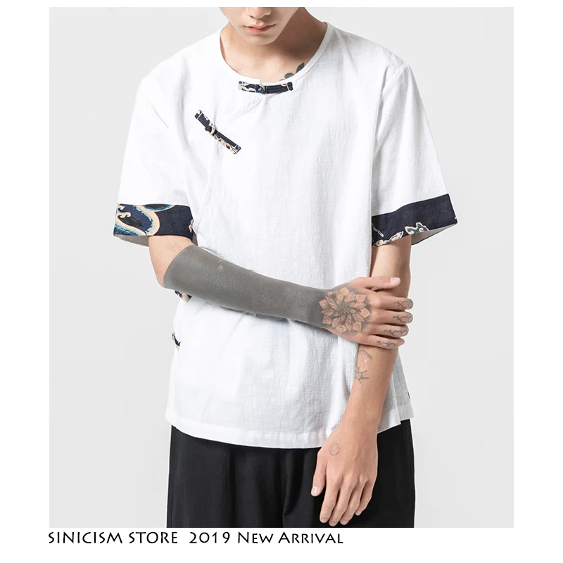 Sinicism Store мужские лоскутные футболки Harajuku уличная одежда летний хлопковый льняной