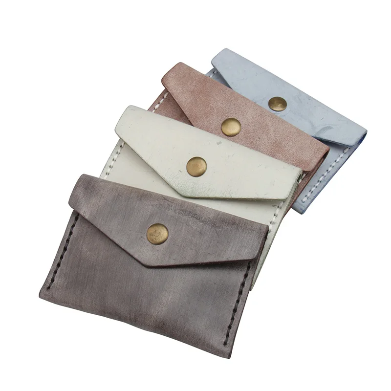 Итальянские однотонные мини кошельки ручной работы из воловьей кожи с карманом