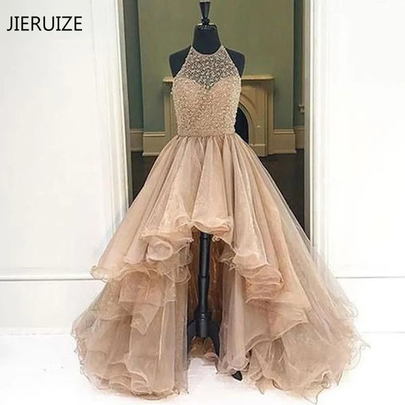 Платье цвета шампанского JIERUIZE длинное вечернее платье из органзы с бусинами на