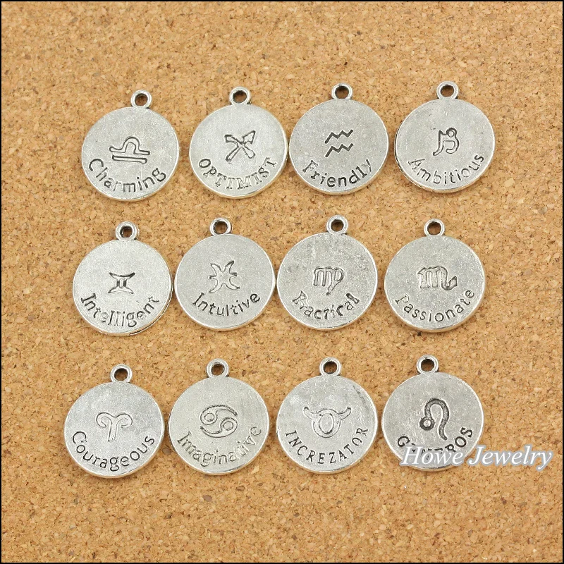 96 шт винтажные подвески зодиака кулон Fit Браслеты ожерелье сделай сам