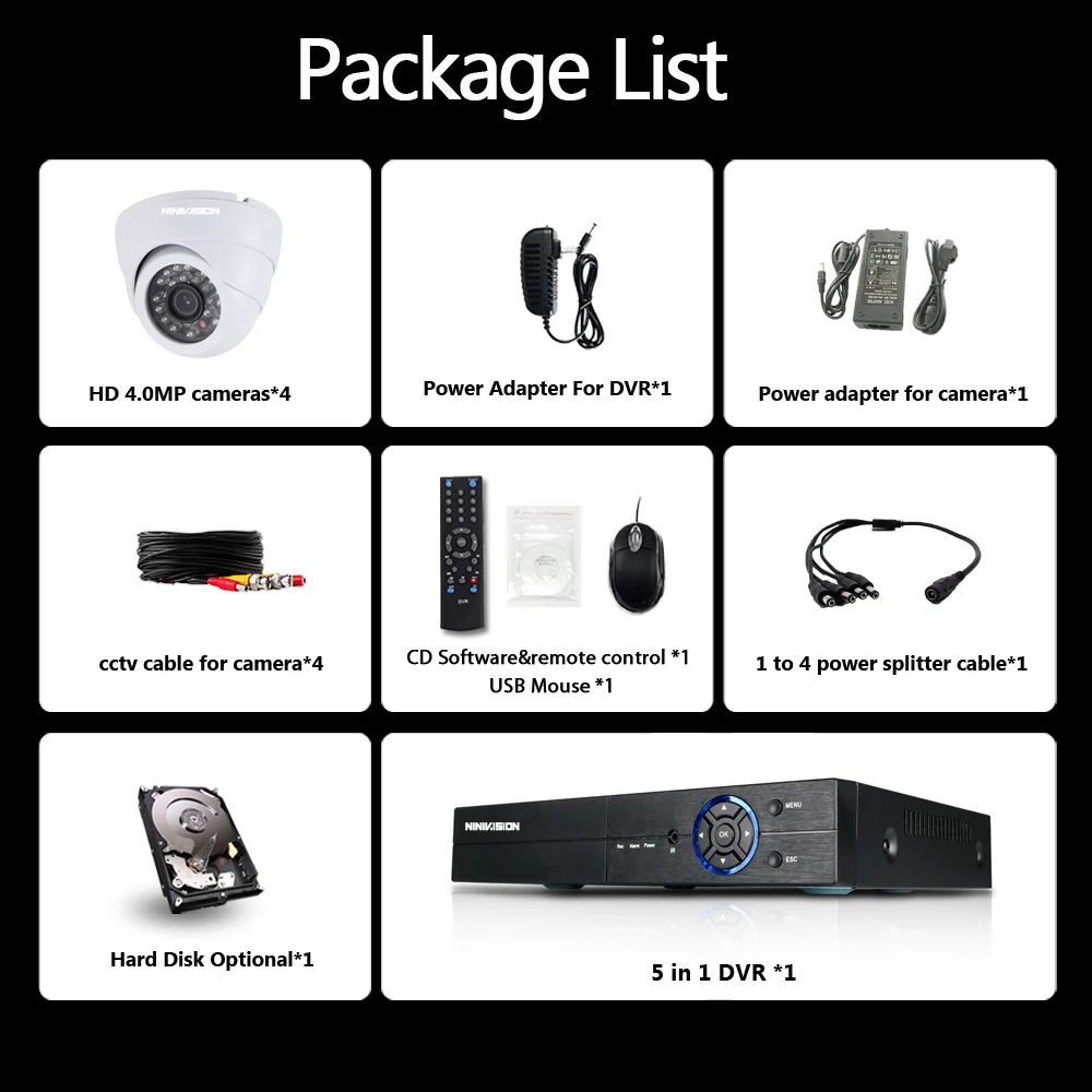 4MP 5MP HDMI 1080P DVR Kit 8CH AHD CCTV система 4 шт. 4.0MP камера безопасности Система наблюдения DIY