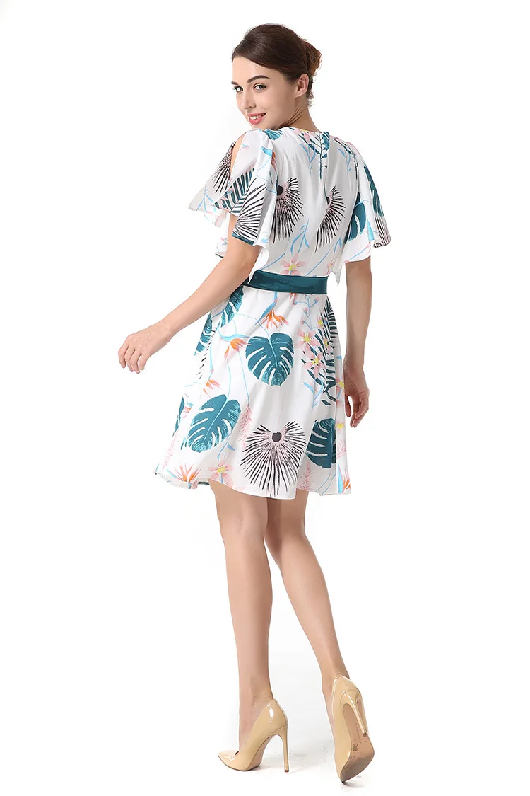 

Hot Summer Women Casual Beach Dress Printed Party Cocktail Short Mini Dress V Neck A Line Dress