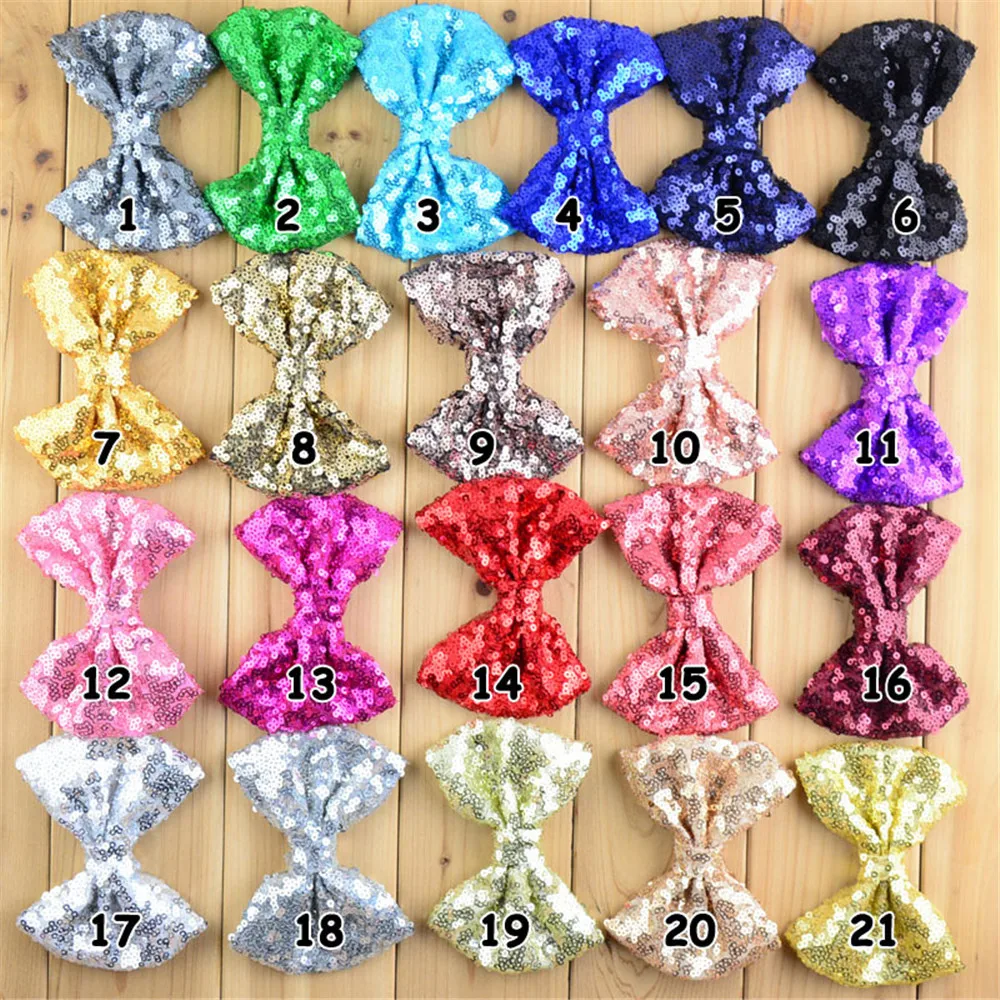 

25 pcs/lot Sequin bows 24 Color U Pick Glitter Butterfly Sequin Bow Knot Applique Boutique hair accessories