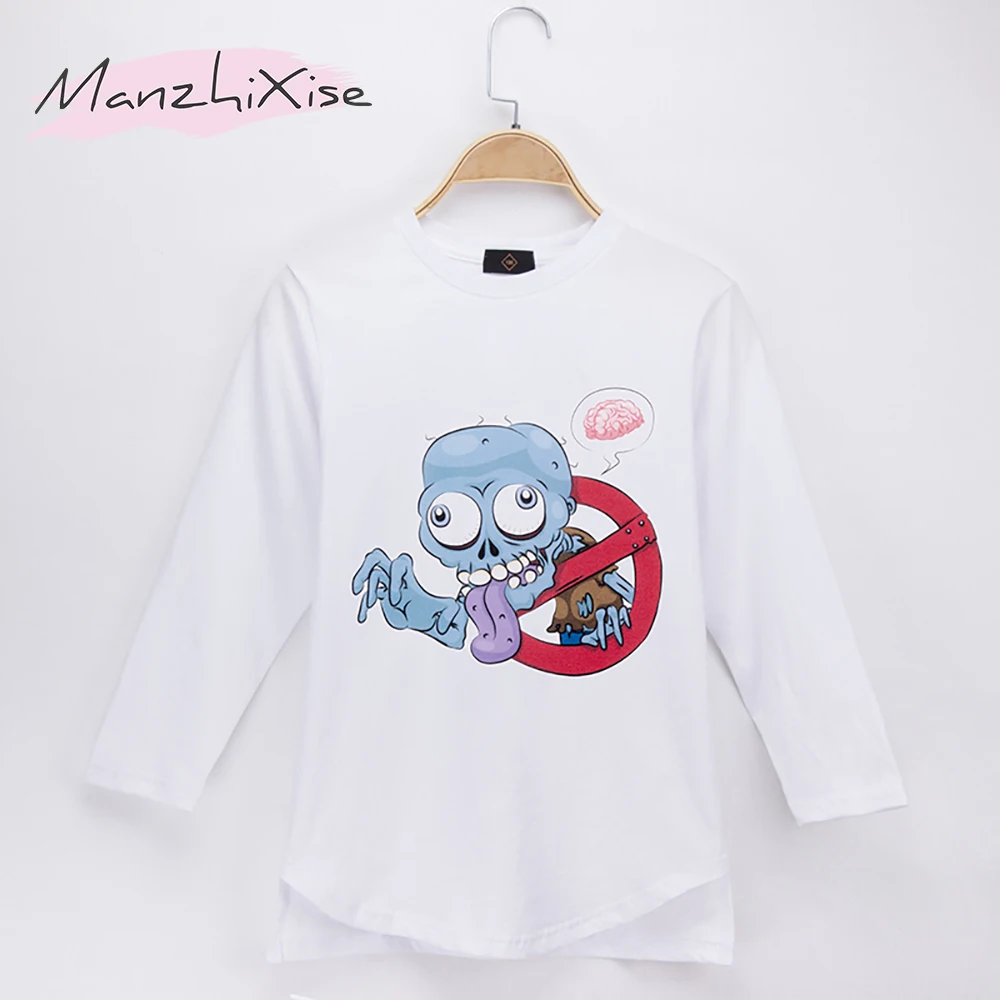 

2019 New Kids Clothes Children T-shirt Zombie Print 100% Cotton Full Long Sleeve Boys T Shirts Baby Girl Tops Tee Free Shipping