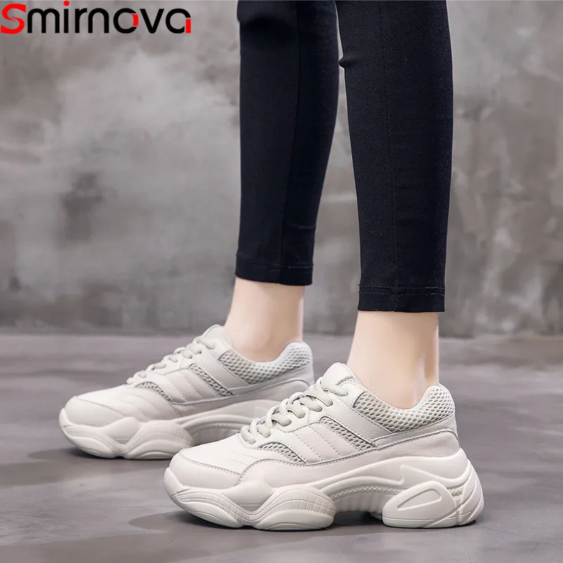 Smirnova/Новые Модные женские кроссовки с круглым носком на шнуровке из сетчатого материала и коровьей кожи повседневная обувь на плоской платформе женская обувь на плоской подошве для отдыха